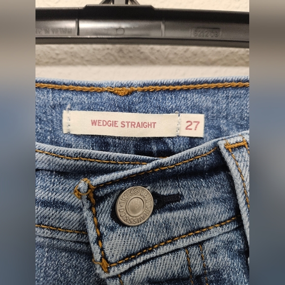 Levi's 27 wedgie straight leg high waist button fly raw hem distressed jeans - Picture 2 of 14